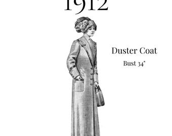 1912 Ladies Duster Coat – PDF Sewing Pattern #0402 (Bust 34") – Copy Shop Printing Only