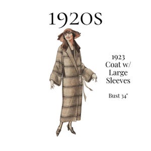 Abrigo de mujer de 1923 con mangas largas – Reproducción del patrón PDF n.° 1652 (busto de 86 cm)