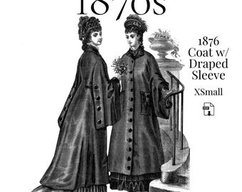 1876 Ladies Coat with Draped Sleeves – Reproduction PDF Pattern #0171 (XSmall)
