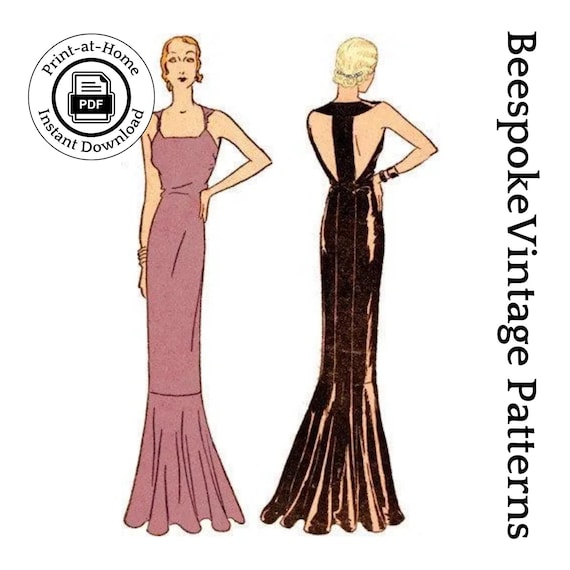 1930s Ladies Evening Gown With T-Back Band - INSTANT DOWNLOAD - Reproduction 1931 Sewing Pattern #T5902 - 34 Inch Bust - PDF - Print At Home 1930s Ladies Evening Gown With T-Back Band - INSTANT DOWNLOAD - Reproduction 1931 Sewing Pattern #T5902 - 34 Inch Bust - PDF - Print At Home