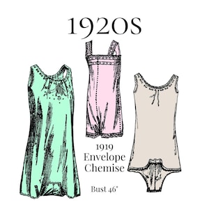 1920s Ladies’ Envelope Chemise – 1919 Reproduction, PDF Sewing Pattern #6957 (46" Bust)
