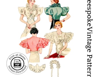 Jaren '30 Ladies Evening Coatee - INSTANT DOWNLOAD - reproductie 1933 naaipatroon #T7391 - buste 34 inch - pdf - thuis afdrukken