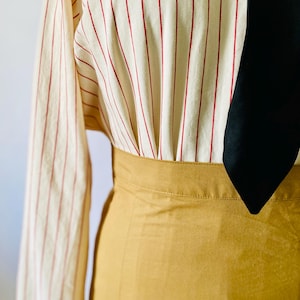 PORTFOLIO – 1920s “Evie” Ensemble from The Mummy | Striped Shirt, Tie & Linen Walking Skirt | Custom Historical Reproduction