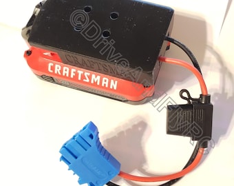 May include: A red and black Craftsman 20V MAX lithium-ion battery with a black connector and a blue connector.
