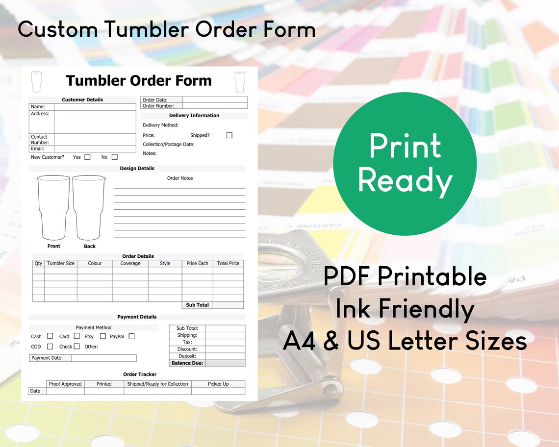 Tumbler Cup Order Form Template Easy Craft Order Forms Etsy