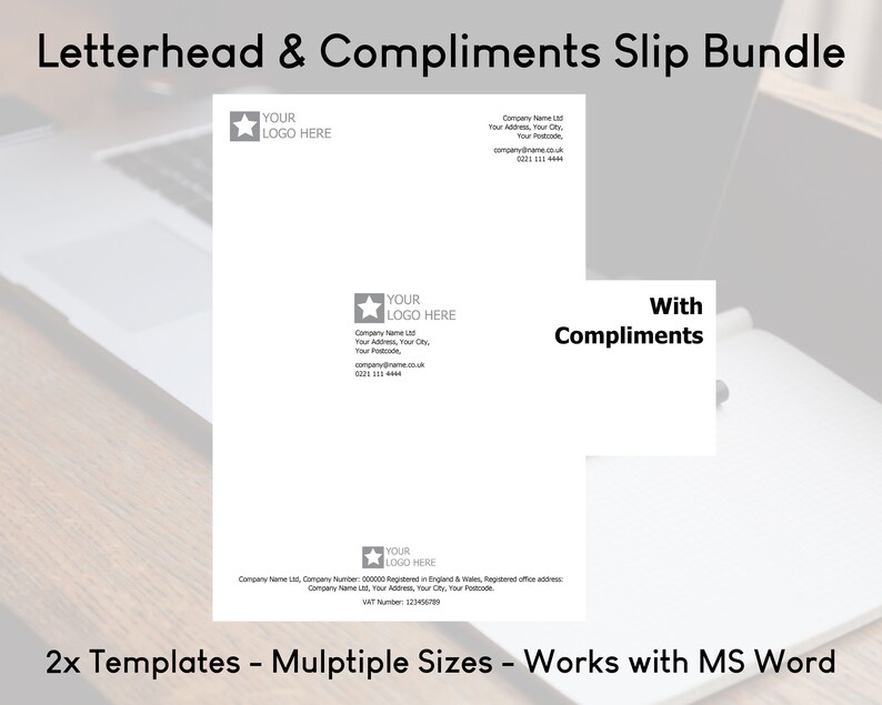 Simple Letterhead & Compliment Slip Word Templates - Etsy