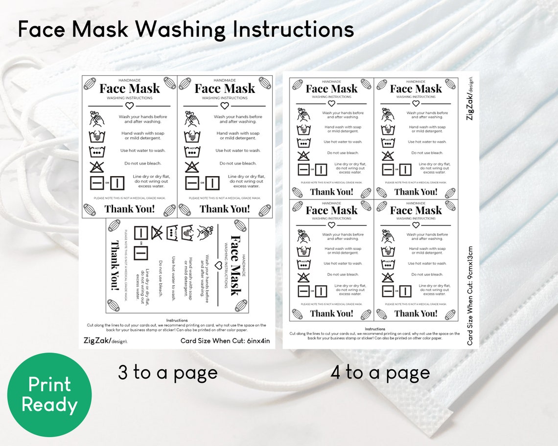 Face Mask Washing Instructions Printable Easy Craft Care Card Templates