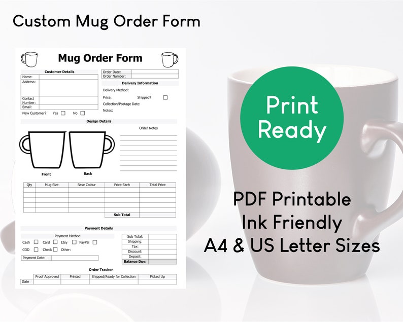 Mug Cup Order Form Template Easy Craft Order Forms Etsy