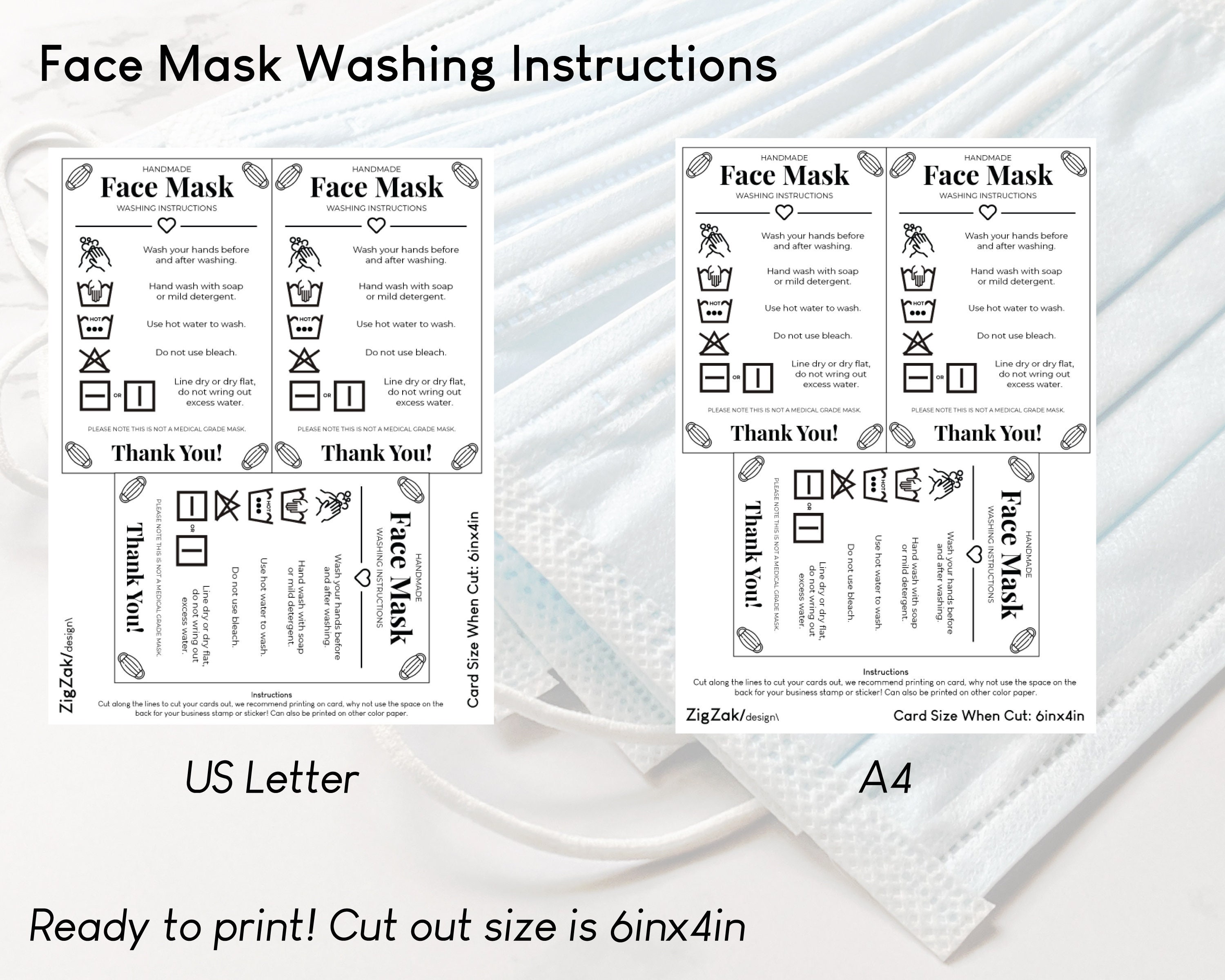 Face Mask Washing Instructions Printable Easy Craft Care Card Templates