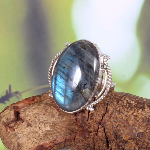 Natural Labradorite Gemstone Ring 925 Sterling Silver Adjustable All Size  MO722 | eBay