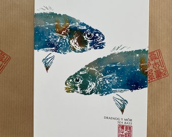 Two Sea Bass blank greeting card