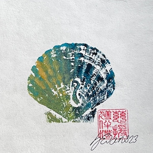 Scallop Shell Mini Print From Original, Gyotaku Print zdjęcie 1