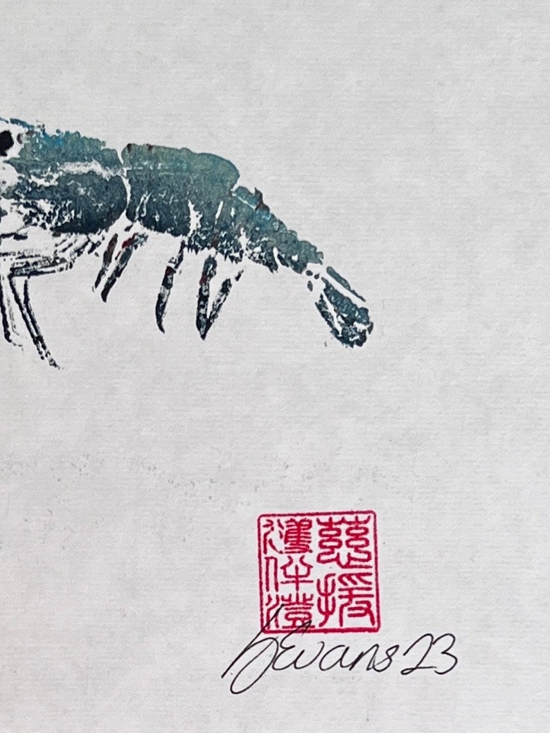 Gyotaku Impression taken from the surface of a Menai Strait Prawn image 3
