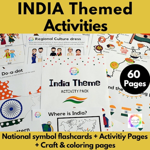 India Activity Printables, India Country study, Learn about India, India Activity Pack- Flashcards, worksheets, coloring pages