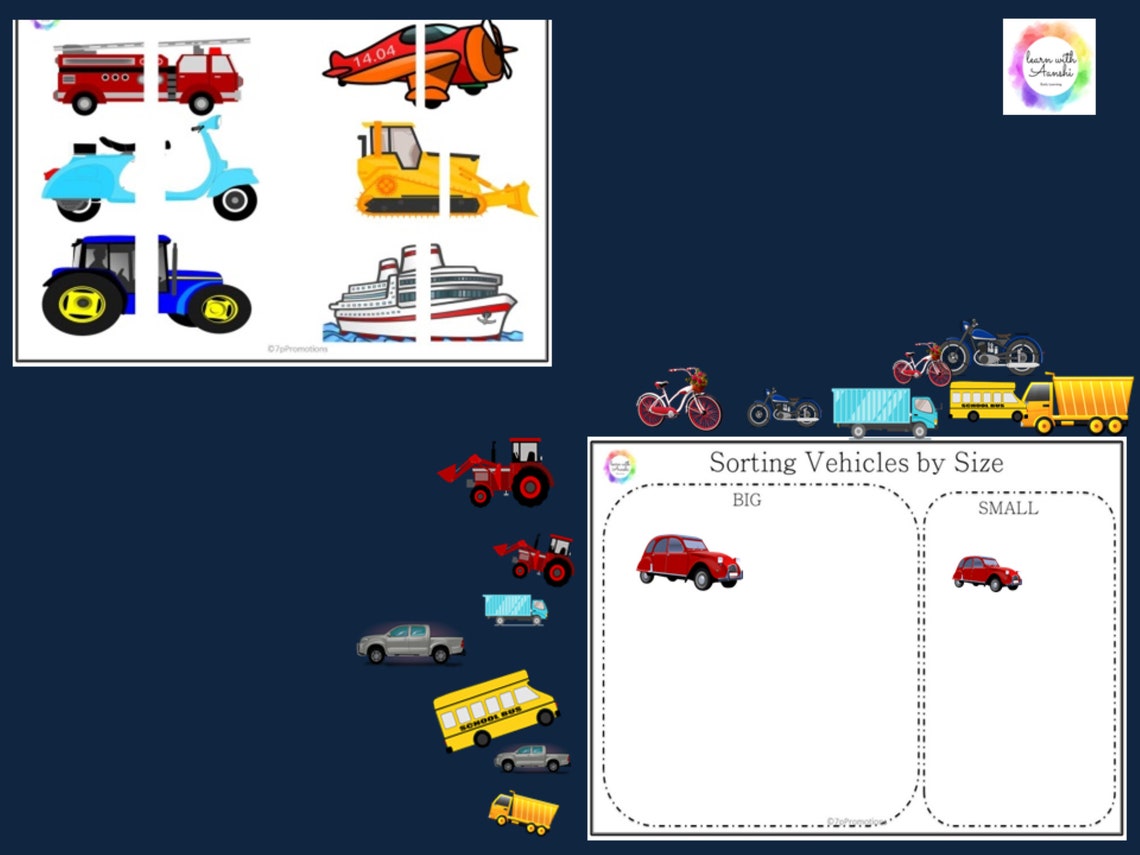 Vehicle Worksheets Puzzle Activity Size Activity Size Sorting