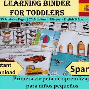 English Spanish Busy Book | Spanish Homeschool Quiet Binder | Spanish Bilingual Folder | Education Kids Learning Worksheets | Spanish Gifts