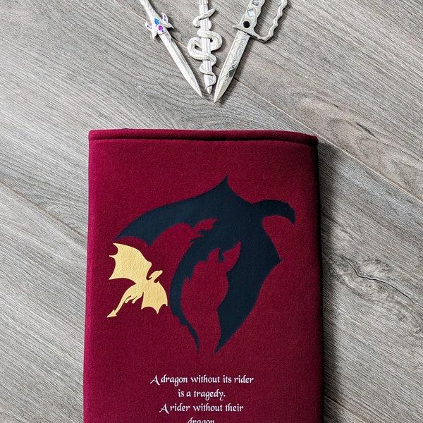 Hardback 'A dragon without...' Booksleeve. Fourth Wing Inspired Booksleeve. Officially Licensed Fourth Wing Merch