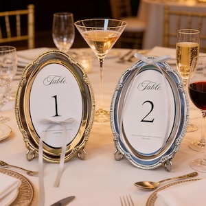 Números de mesa ovalados vintage de hojalata / Placas de metal con encaje antiguo / Señalización de mesa de boda personalizada / Marcadores de mesa rústicos