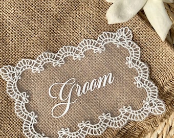 Custom Lace Place Cards, Personalized Wedding Guest Name Tags, Vintage Romantic Decor