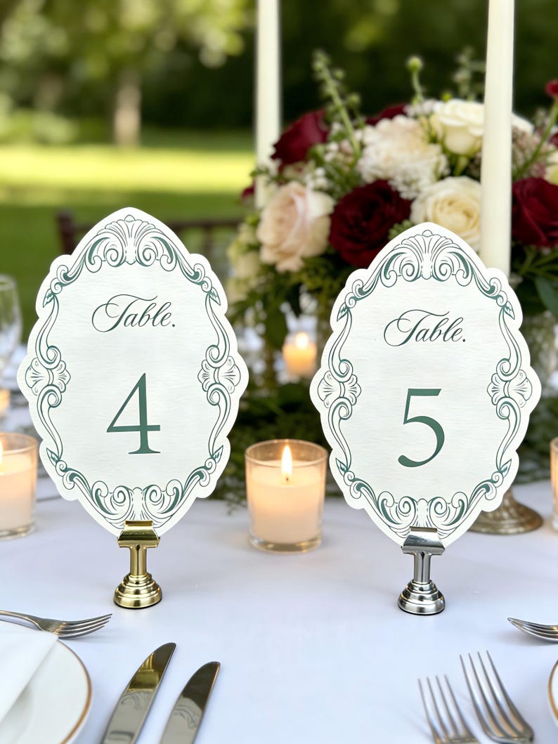 Antique Green Letterpress Wedding Table Numbers, Cotton Paper Cards - Etsy