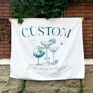Vollständig angepasster Junggesellinnenabschied-Tapisserie, Stoff-Verlobungs-Kulisse, Cocktail-Party-Banner, Geburtstagsfeier-Aufhängung, Bach-Club-Zeichen.