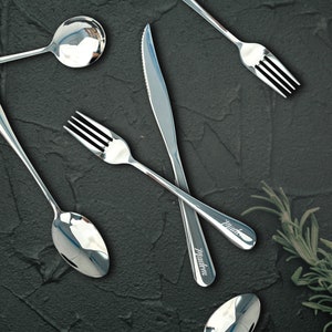 Personalised Stainless Steel Flatware ,A Set of 4pcs Tableware, Laser Engraving with Name and Pattern，Personalized gift/Fork/spoon/knife