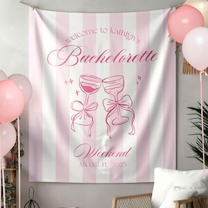 Vollständig angepasste Junggesellinnenabschiede Wandteppich, Stoff-Verlobungs-Kulisse, Cocktail-Party-Banner, Brautparty-Wandteppich, Bach-Club-Zeichen.