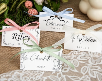 Personalized Folded Place Cards With Different Designs,Ribbon Name Cards,Folded Wedding Seating Place Names,Tent Place Cards ,Events Dinner