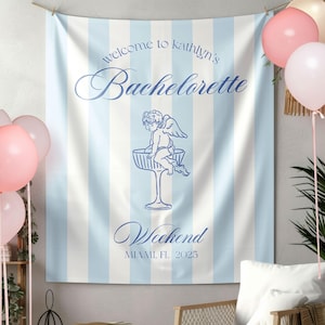Vollständig angepasste Junggesellinnenabschiede Wandteppich, Stoff-Verlobungs-Kulisse, Cocktail-Party-Banner, Brautparty-Wandteppich, Bach-Club-Zeichen.