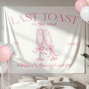 Vollständig angepasste Junggesellinnenabschiede Wandteppich, Stoff-Verlobungs-Kulisse, Cocktail-Party-Banner, Brautparty-Wandteppich, Bach-Club-Zeichen.