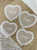 Custom Lace Place Cards,Personalized Wedding Name Tags for Plates ,Heart Lace Guest Name Cards ,Vintage Romantic Place Decor