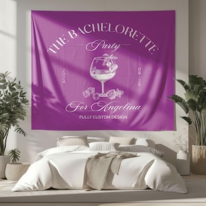 Vollständig angepasste Junggesellinnenabschiede Wandteppich, Stoff-Verlobungs-Kulisse, Cocktail-Party-Banner, Brautparty-Wandteppich, Bach-Club-Zeichen.