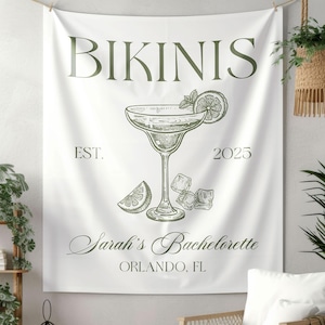 Vollständig individueller Bachelorette Party Wandteppich, Strand Bachelorette Dekorationen, Cocktail-Party Banner, Küsten Bachelorette, Bach Club Zeichen.