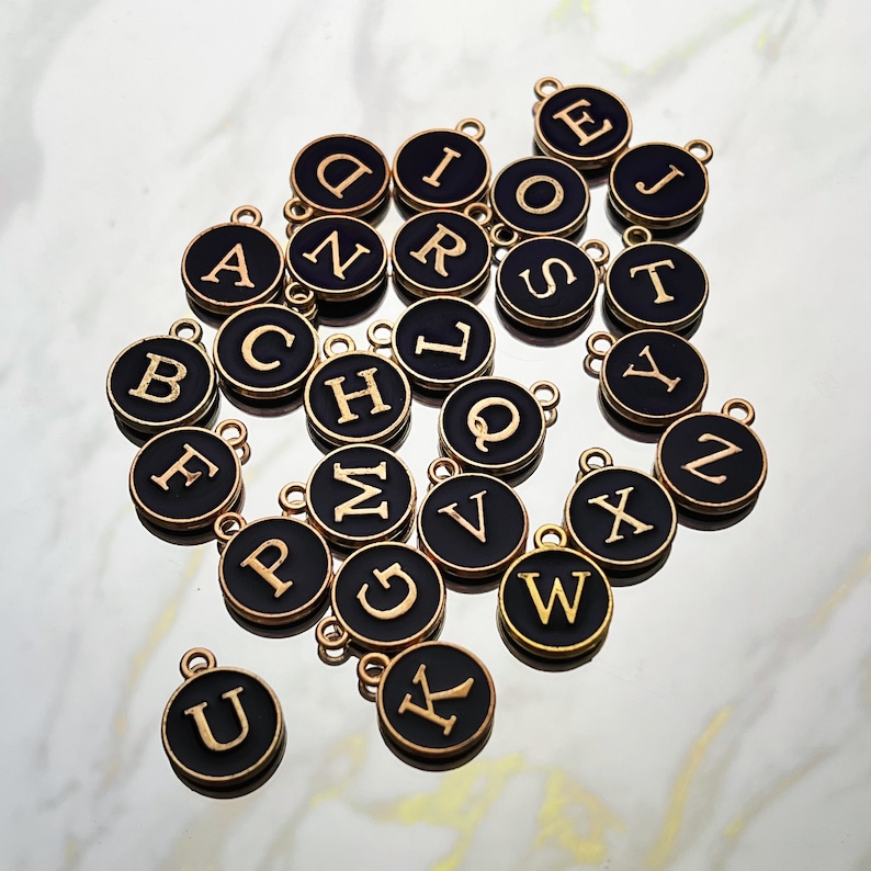 CHARM ONLY Monogram Letter Pendant Initials Sign Keychain Ring Gold ...