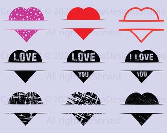 Hearts Split SVG, Heart Split Name Frame SVG, Téléchargement instantané, Heart SVG, Valentine Split Name Frame Svg, Téléchargement numérique, Saint-Valentin