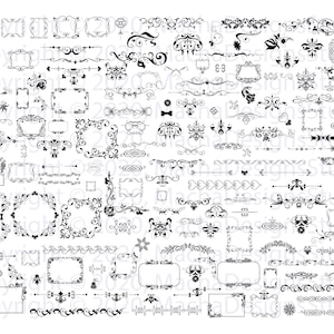 Decoratieve elementen bundel SVG, bloeien Svg. Ornamenten SVG, silhouet grens Svg, scheidingslijnen randen Svg, scheidingslijn Svg, tekst scheidingslijn SVG,