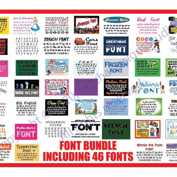 46 Schriften Bundle: SVG, TTF, Alphabet Schriften für Cricut (Digitaler Download)