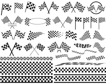 Bundle de cliparts de voiture de course : drapeaux de course, graphiques de casque (SVG, téléchargement numérique PNG