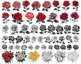 Clipart rose vintage : Floral SVG, PNG, fichiers de coupe Cricut
