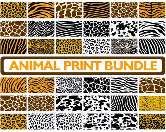 Animal Print SVG Bundle: Zebra, Giraffe, Cow, Tiger (Instant Download)