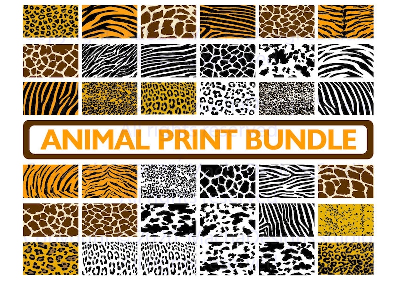 Puede incluir: Un conjunto de 36 patrones digitales de estampado animal. Los patrones incluyen leopardo, cebra, jirafa, tigre, guepardo y m&aacute;s. Los patrones son de varios colores, incluyendo negro, blanco, marr&oacute;n, naranja y amarillo.