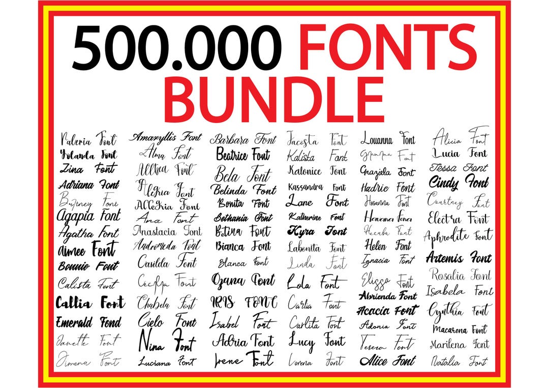 500 Lettering 500,000 Fonts Mega Bundle: Calligraphy, Script, Cursive (instant ...