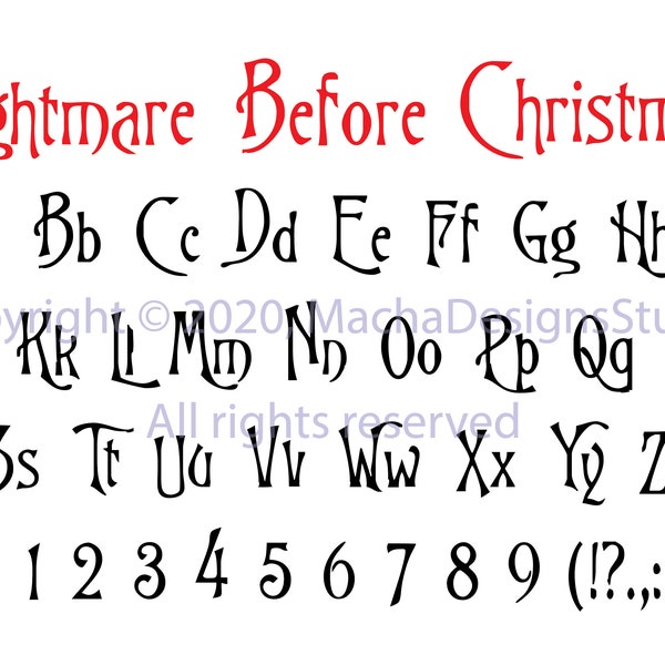 Nightmare before Christmas Font SVG, Christmas Font SVG, Printable Clipart SVG, Font Svg, Digital Download, Font Download, Instant Download