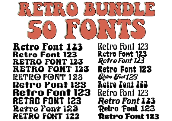 Groovy Retro Font SVG Bundle: Alphabet Clipart (50 SVG & TTF Files