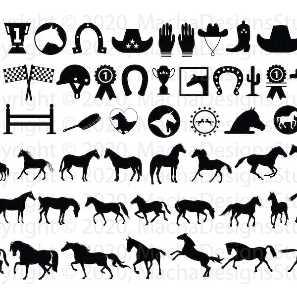 Horse SVG Bundle, Horse SVG, Horse Cut File, Téléchargement instantané, Horse Clipart, Horses SVG, Running Horses Svg, Animal Svg, Horse Head Svg