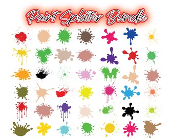 Clipart éclaboussures de peinture grunge : lot d'éclaboussures d'encre SVG PNG (téléchargement numérique)