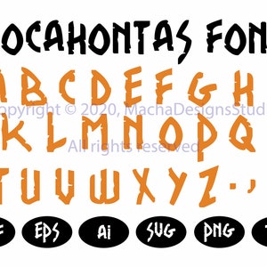 Fuente SVG de Pocahontas, fuente SVG para fiestas infantiles, descarga instantánea, alfabeto de Pocahontas SVG, fuente SVG, clip art de Pocahontas, alfabeto SVG, SVG popular