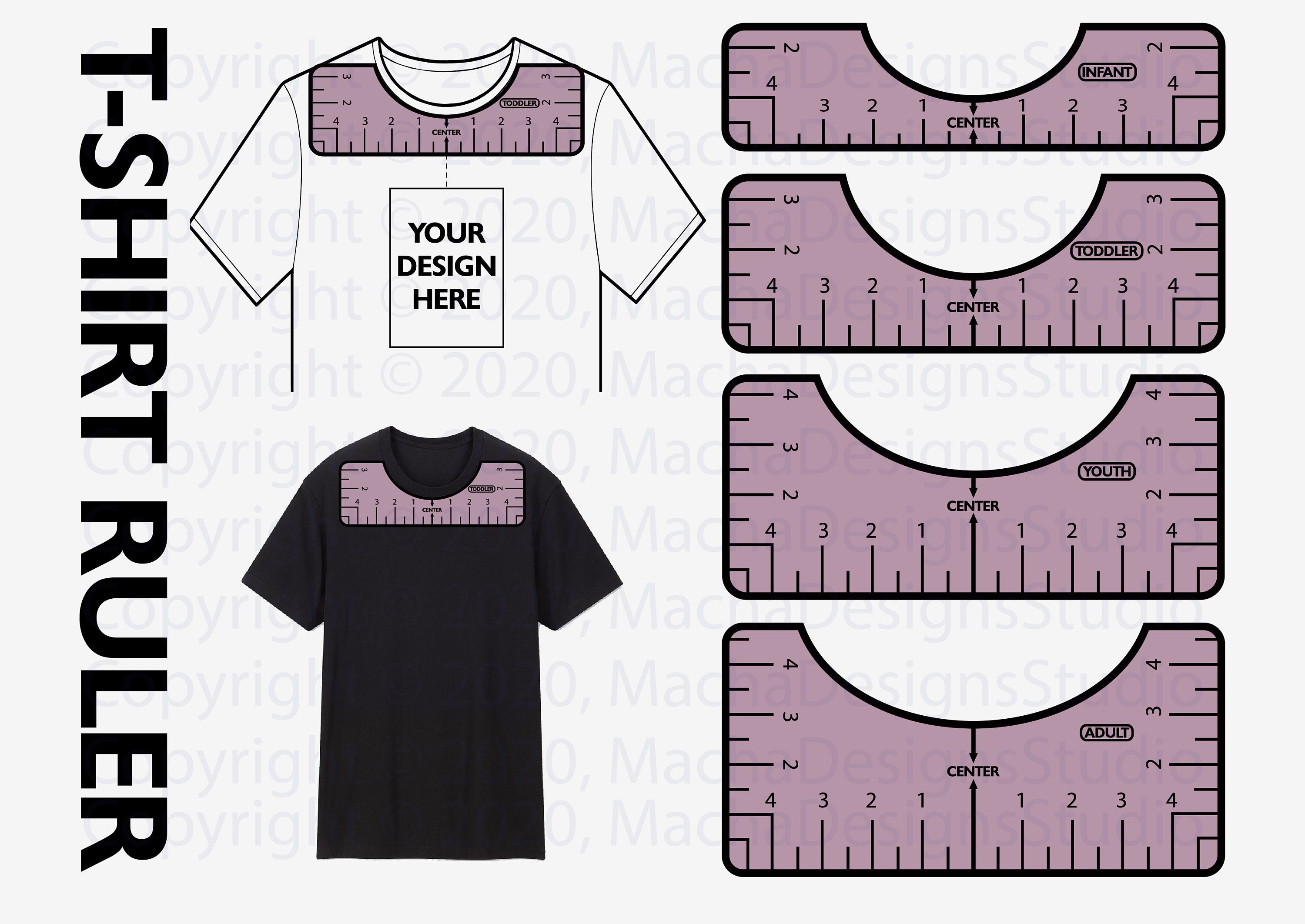 Bundle T-shirt Maker Alignment Guide Tool / Printable Digital Download  Curved Neckline Ruler to Help DIY T-shirts / Instant PDF Download HTV 