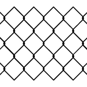 May include: Black and white image of a chain link fence. The fence is made of metal and has a diamond pattern.