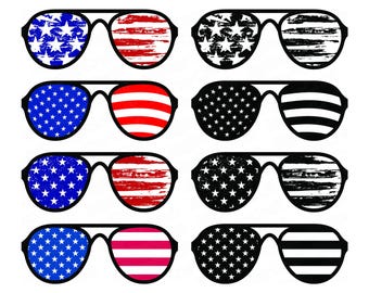 Paquete SVG de gafas con la bandera estadounidense: Clipart patriótico de EE. UU. (archivos digitales)